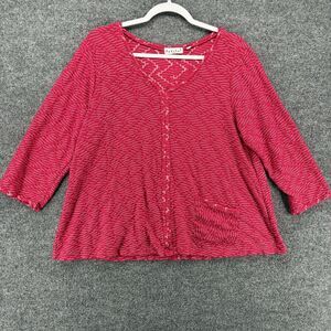 Habitat Blouse Top Womens L Tunic Pink V-Neck Asymmetrical Artsy Hippie Boho